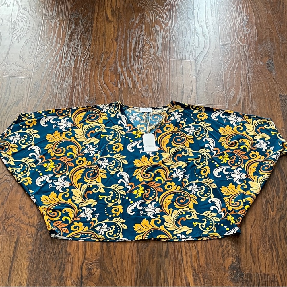 Elegant Paisley Women's Blouse in Blue and Yellow